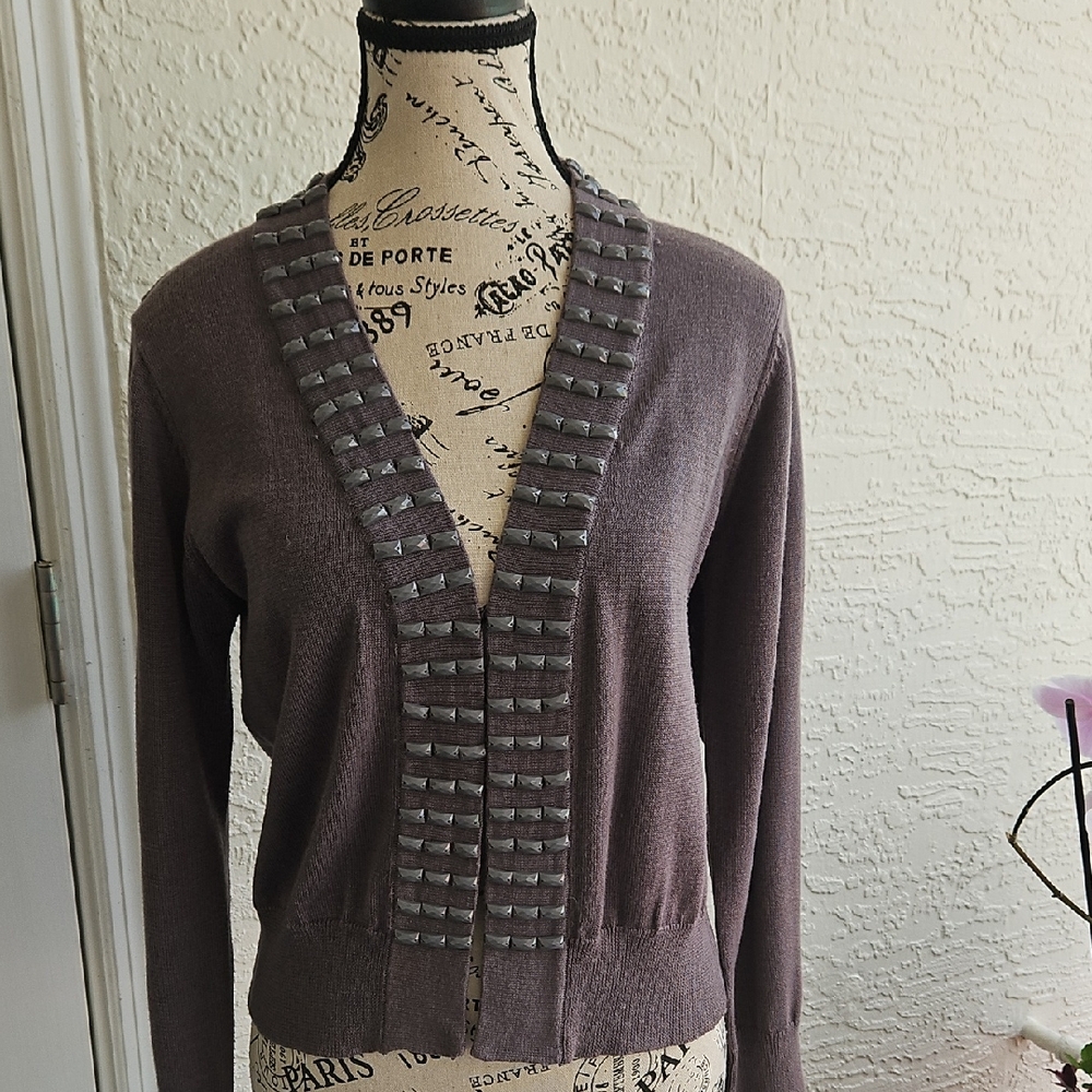 WD.NY Gray Cardigan Sweater with Knit Design